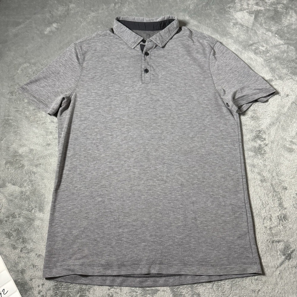 Lululemon Evolution Polo Sz M Gray Short‎ Sleeve Preppy Business Casual Shirt